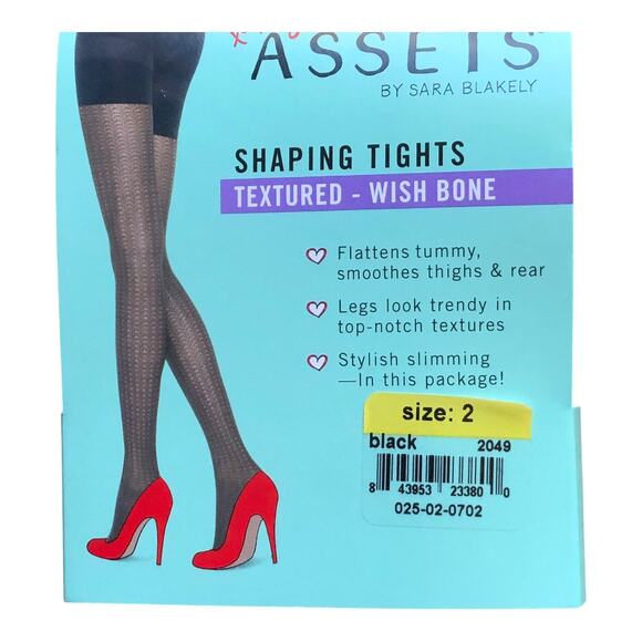 2 Prs Spanx Assets Sara Blakely Textured Wish Bone Shaping Tights Black Size 2 - Picture 7 of 16